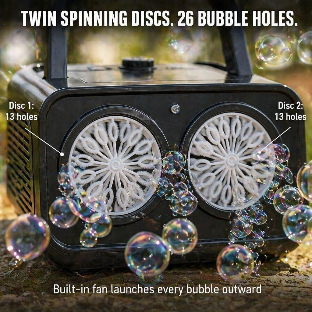 BubblyRush™ — Drench Every Backyard Bash With a Twin-Disc Bubble Storm