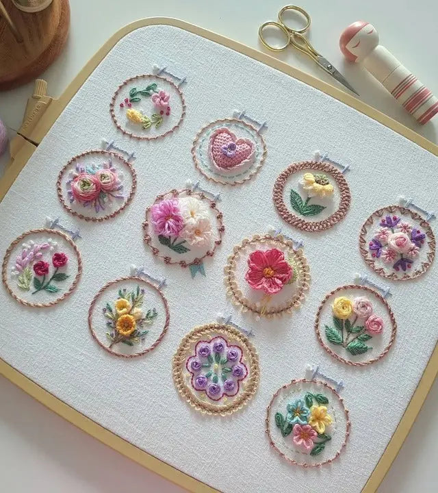 Embroidery Kit with 12 Floral Patterns | Complete Set | Ready to Start | NeedleNest