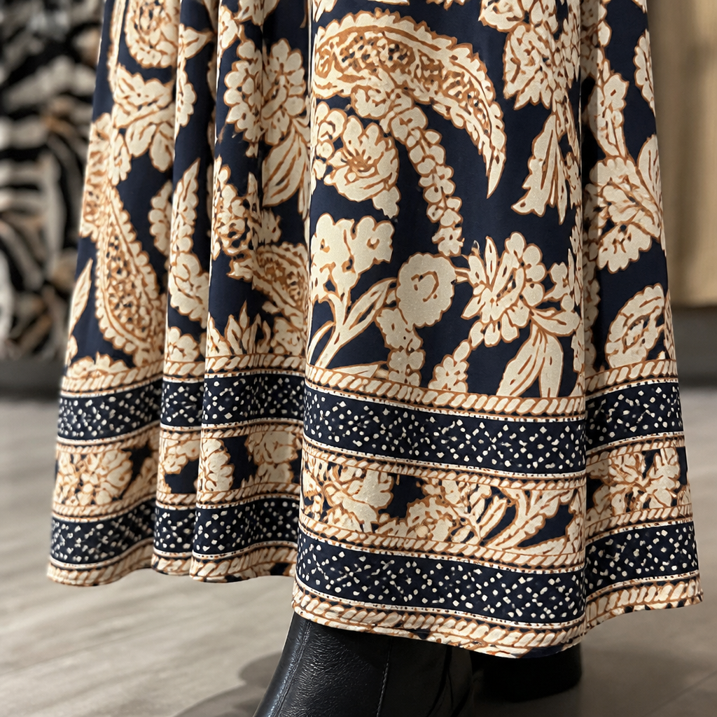 BloomAura™ – Retro Block-Print Shirt Dress with Smocked Waist