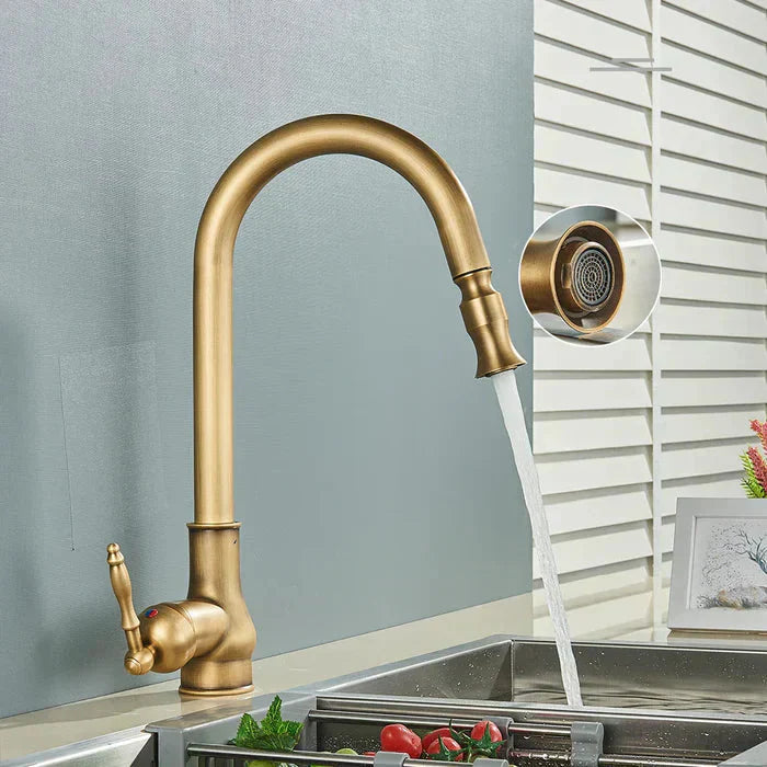 Vintage Brass Kitchen Faucet | Swiveling Spout | Single Lever Control | BrassArc