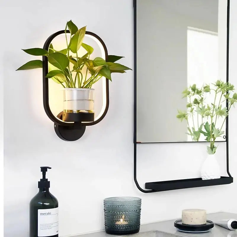 LED Botanical Wall Light with Glass Vase – Round & Oval