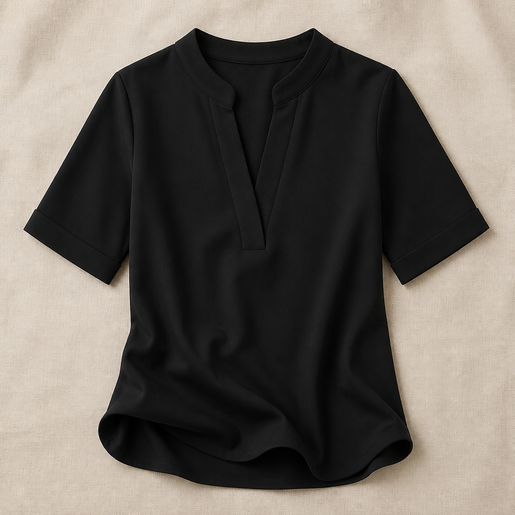 LioraSilk™ – Elegant V-Neck Top with Notched Stand Collar