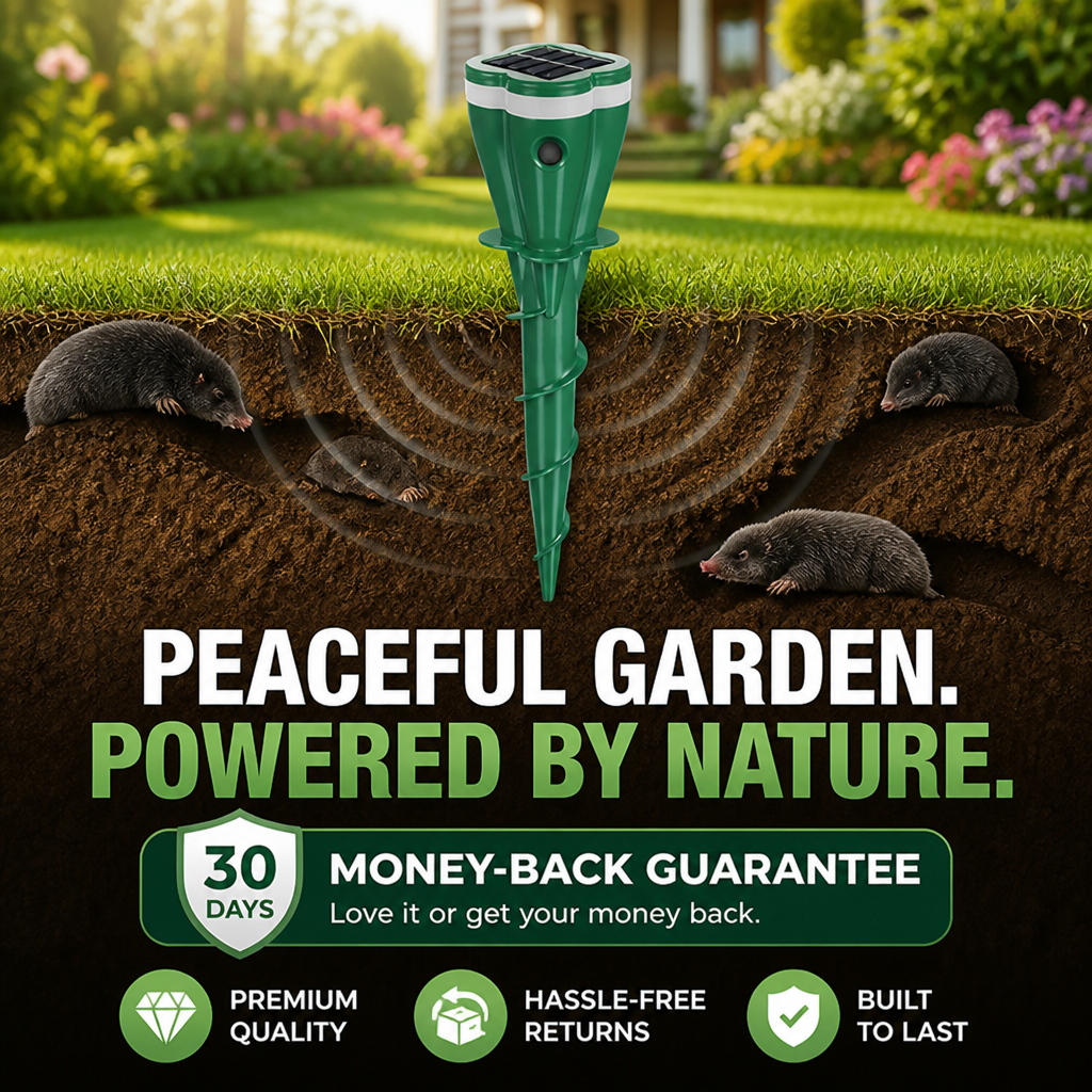 TerraGuard™ — Quiet Solar Power That Banishes Moles and Revives Your Garden’s Glory