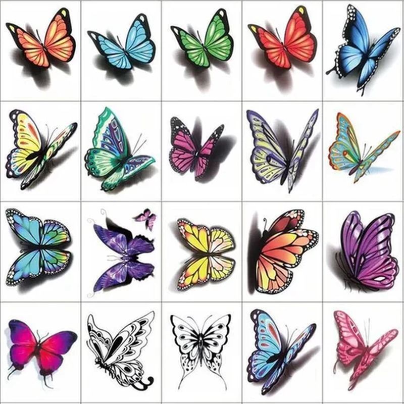 Flower and Butterfly Design 3D Temporary Tattoo Stickers