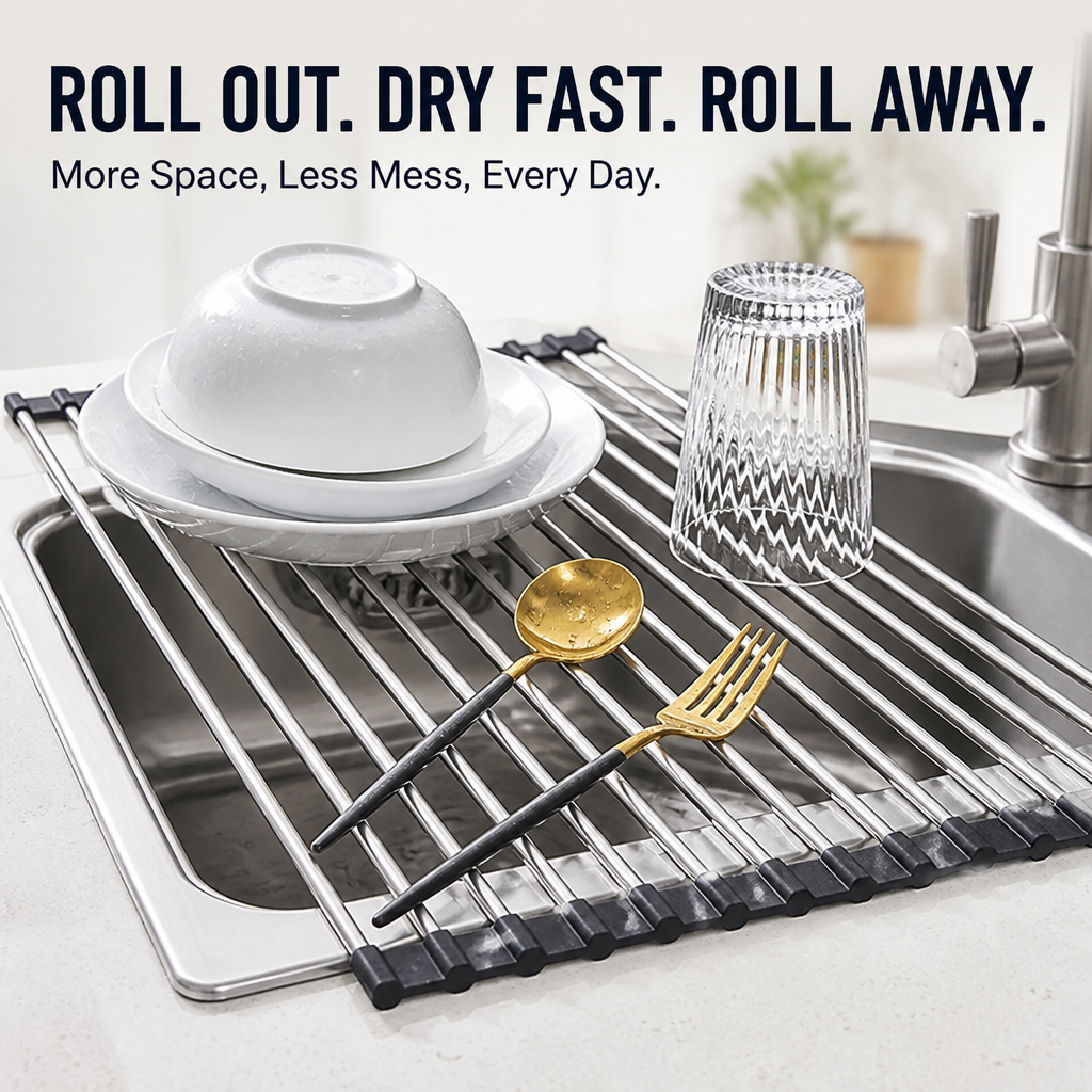 VitaDry™ XL Roll-Up Dish Rack — Instantly Free Your Counters and Enjoy Faster, Cleaner Drying Every Day