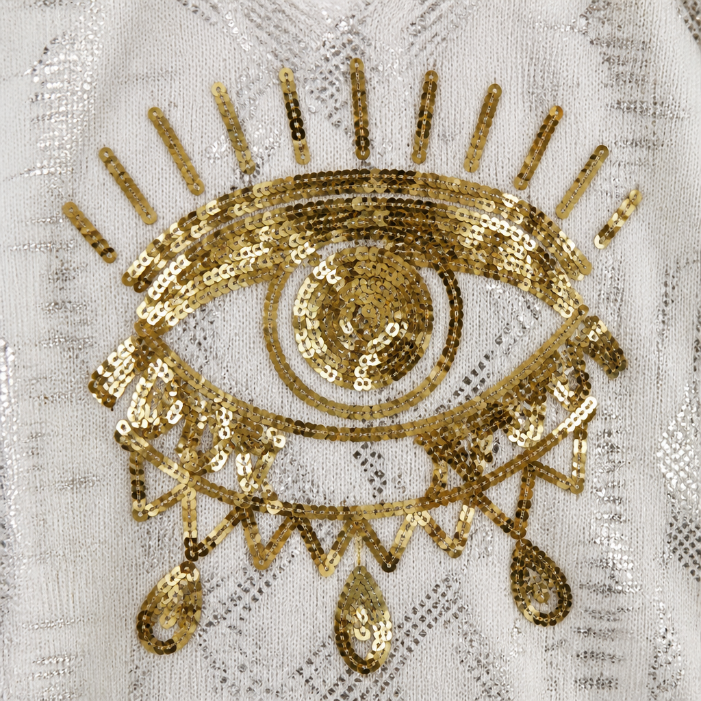 LumaDaze™ – Sequin Evil Eye Top with Metallic Shine Pants Set