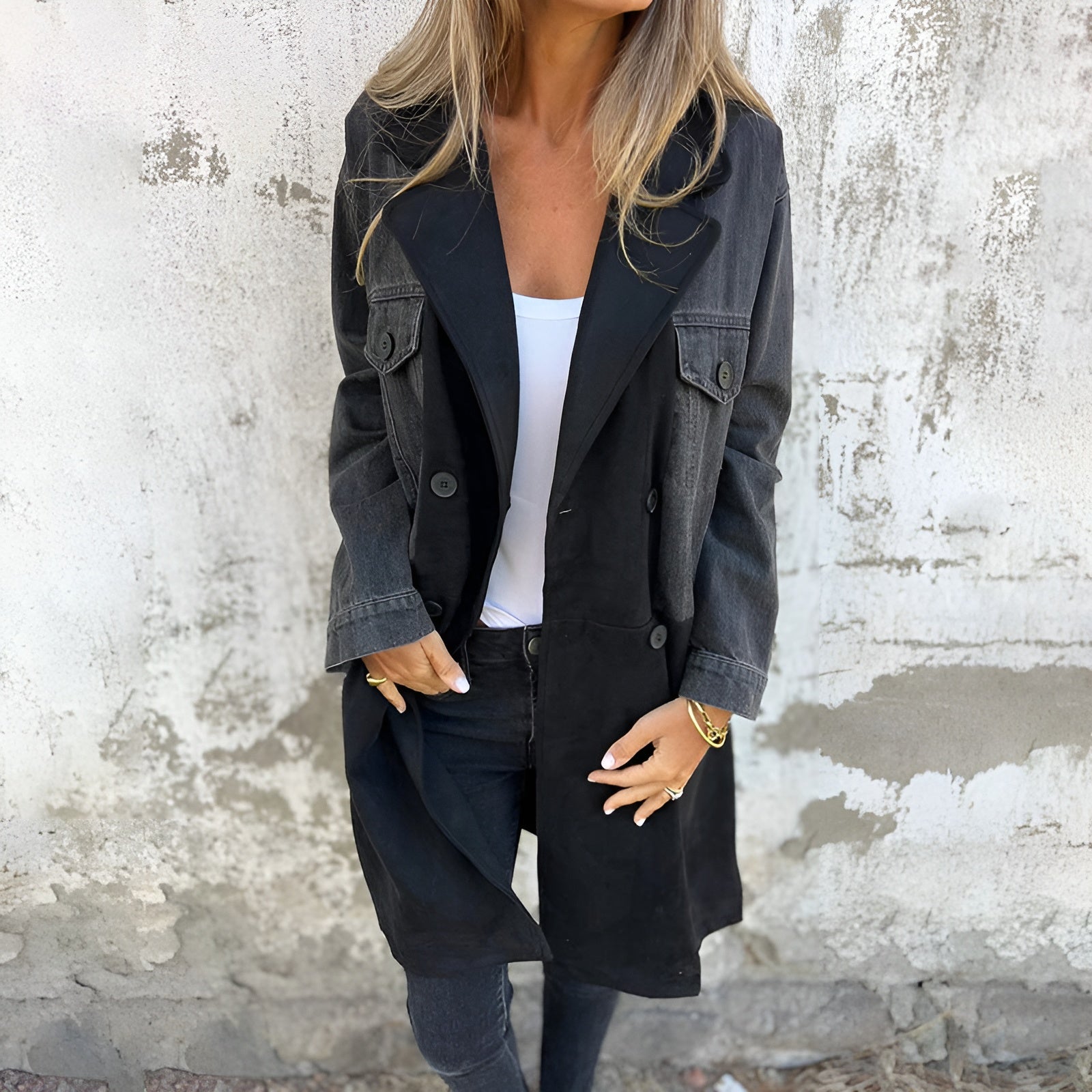 VeroDenim™ Trench — Command Every Room with Effortless Style and Confidence