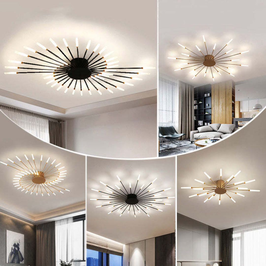 Contemporary Star-Design LED Ceiling Fixture – 12 Arms, Black or Gold