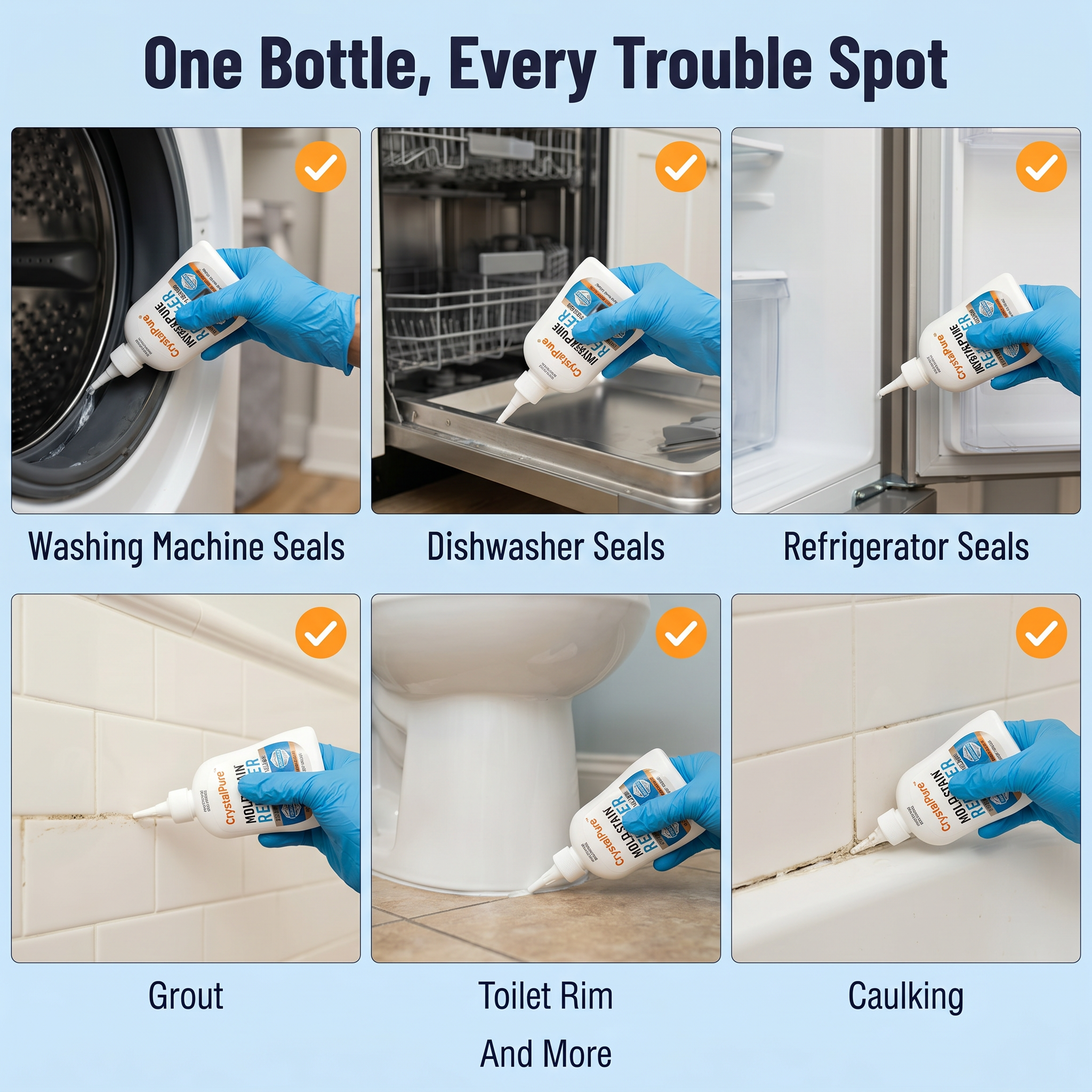 CrystalPure™ — Remove Black Mold from Washing Machine Seals & Grout Within Hours