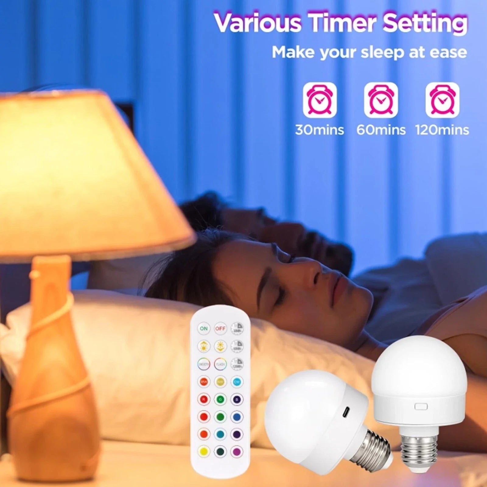 Rechargeable E27 RGB LED Lamp with Remote Control – Cordless Installation