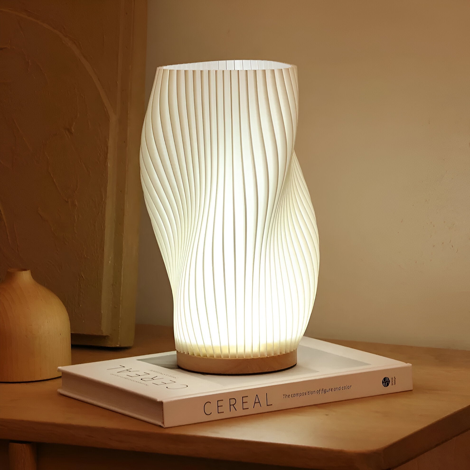 DreamWave - Contemporary cream 3D wave lamp with sleek metal base