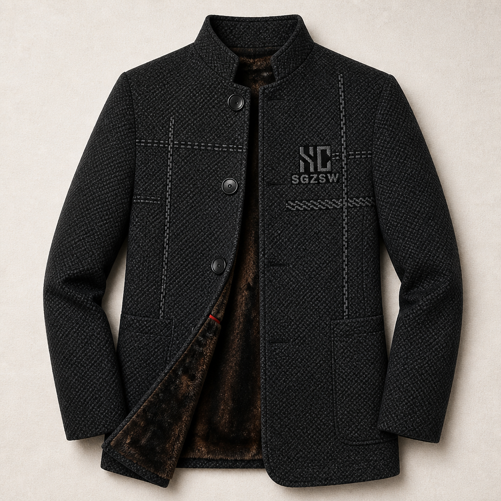 ArcticForge™ – Winter Coat with Textured Stand Collar and Fleece Lining