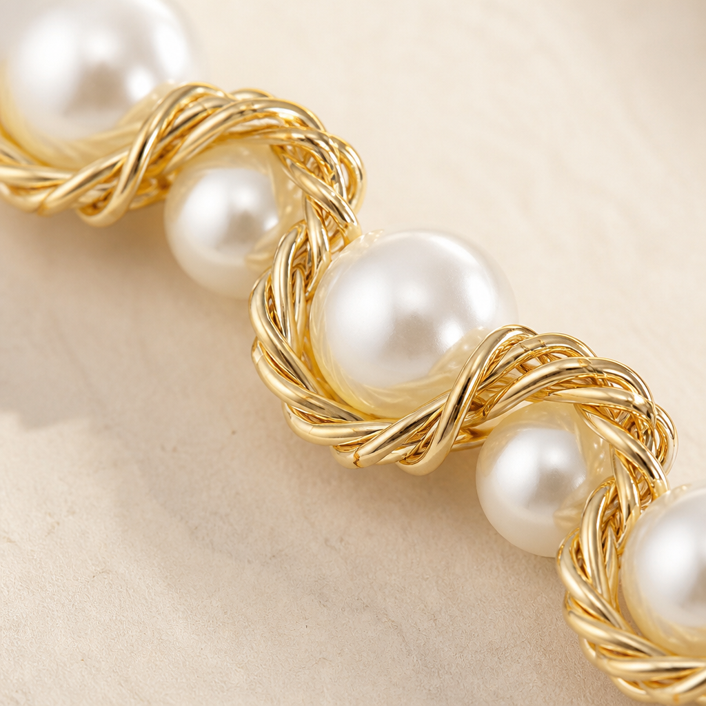 LumaChic™ – Bold Pearl Choker with Twisted Gold Wire Accent