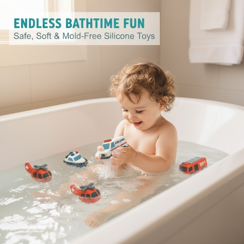 6-Piece Silicone Vehicle Bath Toy Collection
