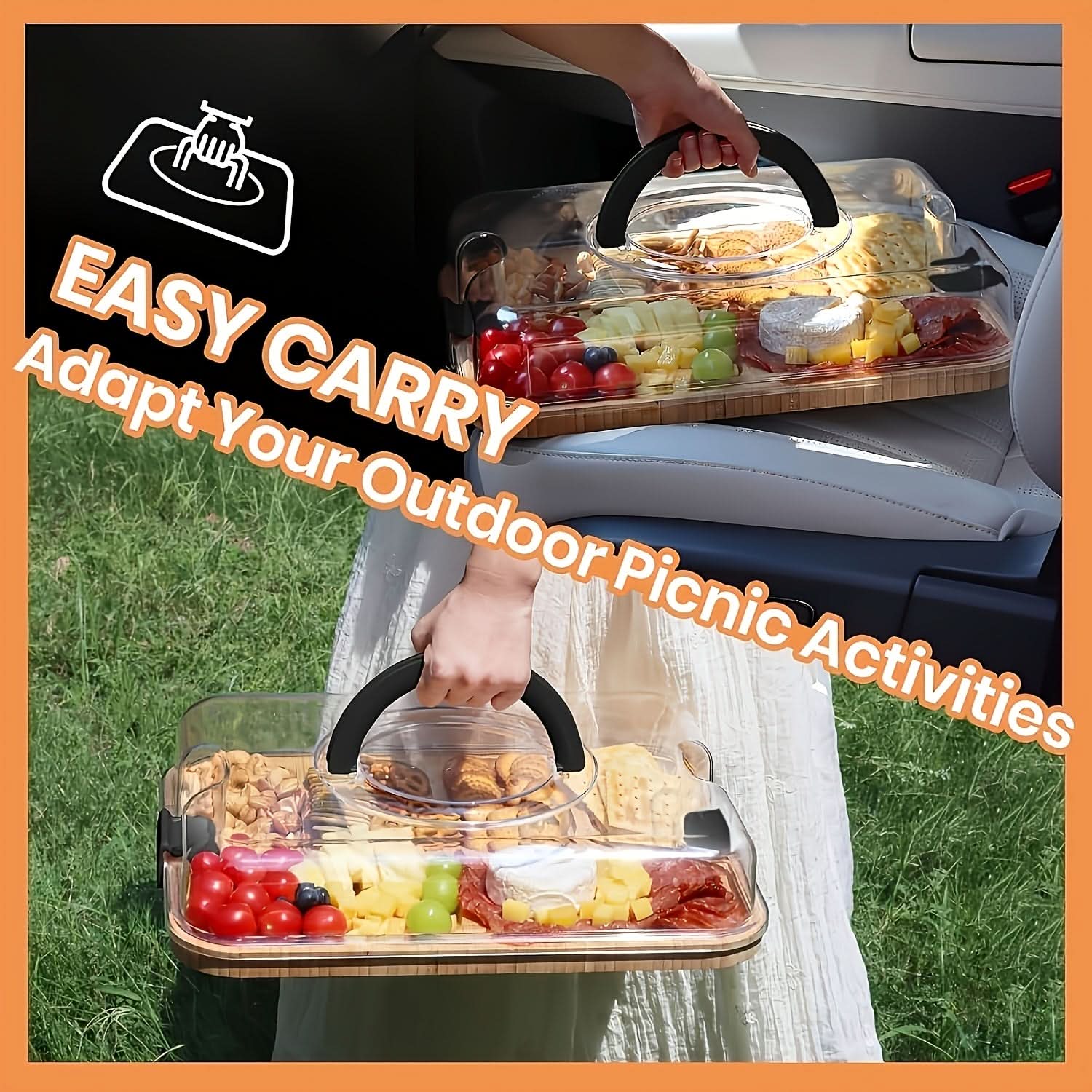 Bamboo Snack Tray with Lid – Divided Design for Serving and Storage