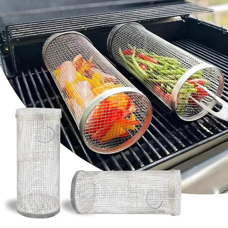 Stainless Metal Grill Basket | Rolling Tray | Ideal for Small Grill Items | GrillRoll