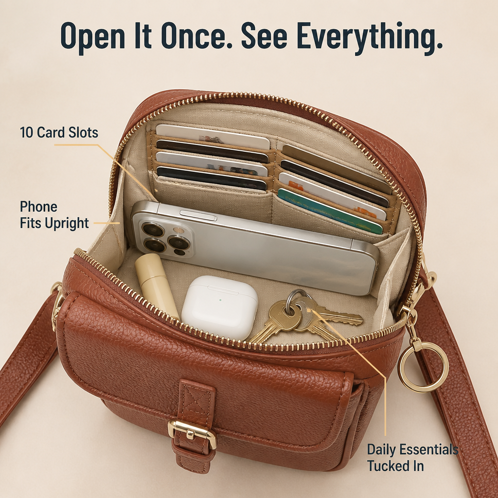 VeroCraft™ — Tote Phone, Cards & Everyday Essentials in a Sleek Crossbody
