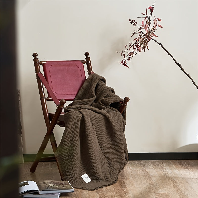 BreezyCotton – Luxurious 4-Layer Cotton Gauze Throw with Chic Fringe