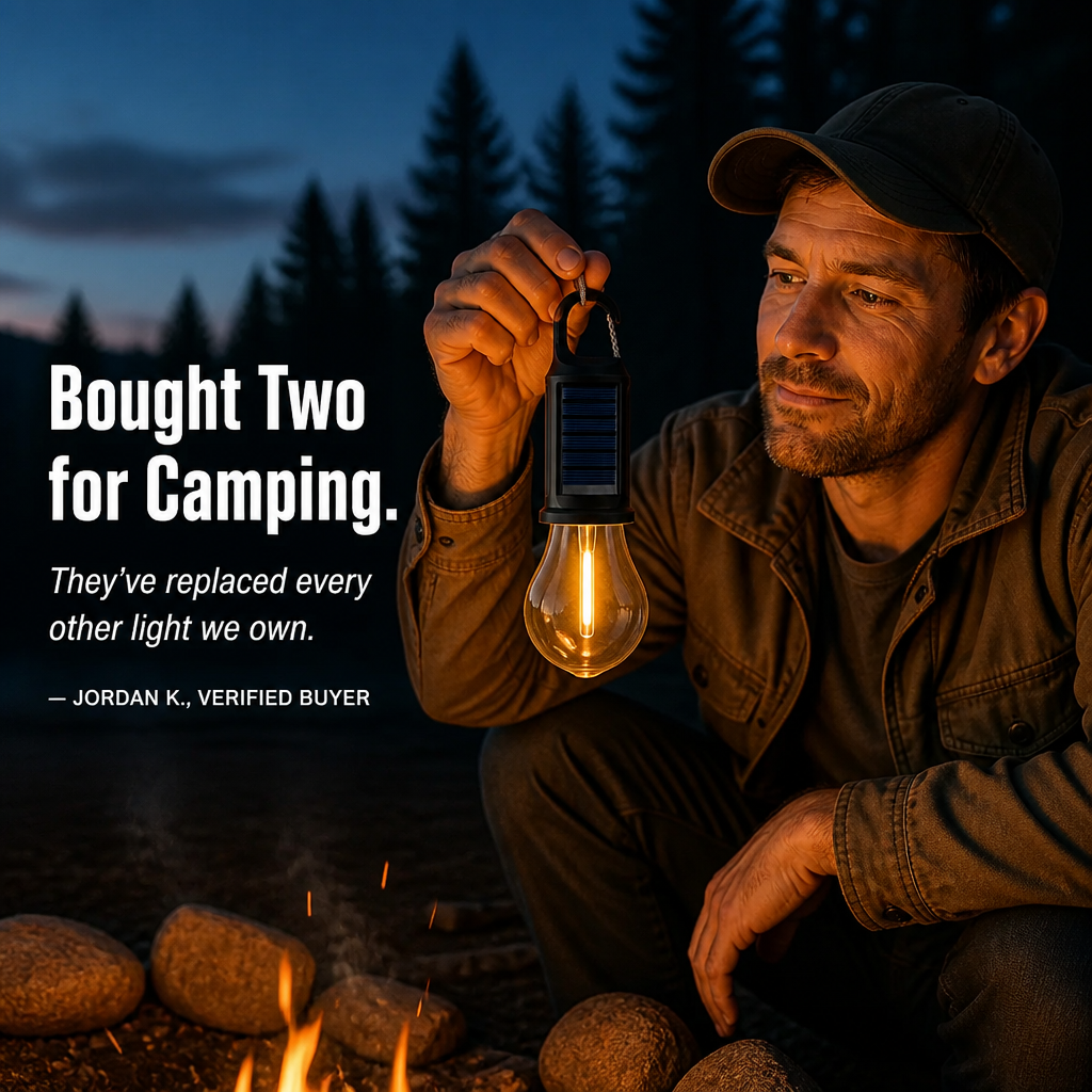 LumaVibe™ — Clip-On Solar Bulb Illuminates Entire Tent Overnight, No Batteries Required