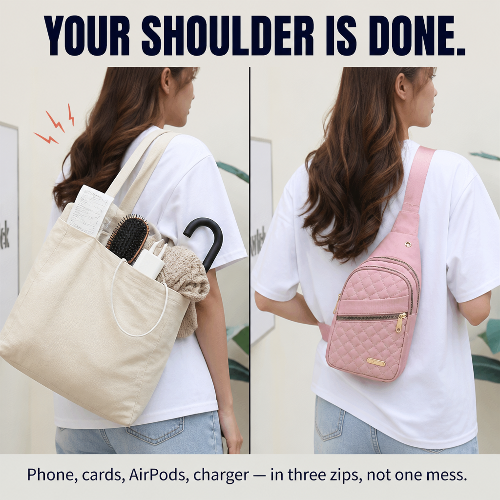 VertaCarry™ — Skip the Tote and Stow Your Day in Three Zip Pockets