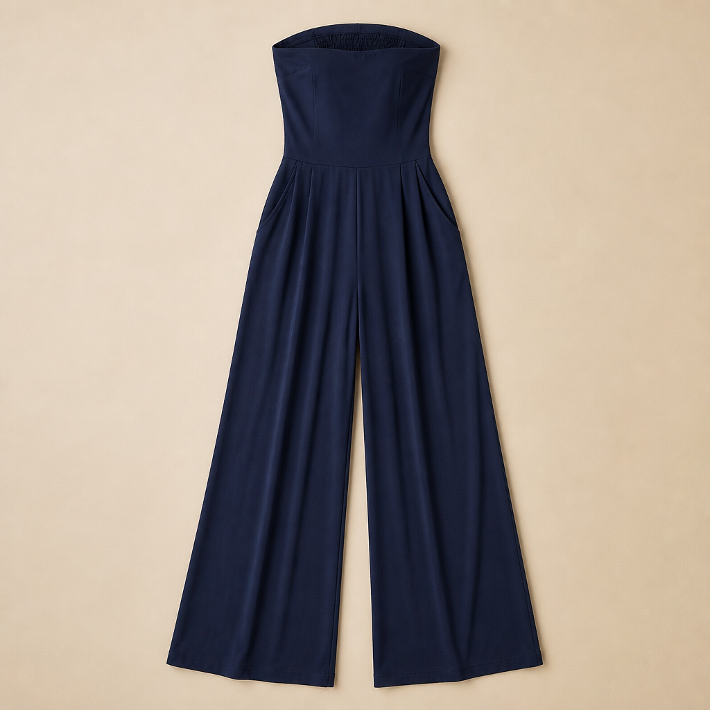 Solenne™ – Chic Strapless Wide-Leg Jumpsuit with Smocked Back