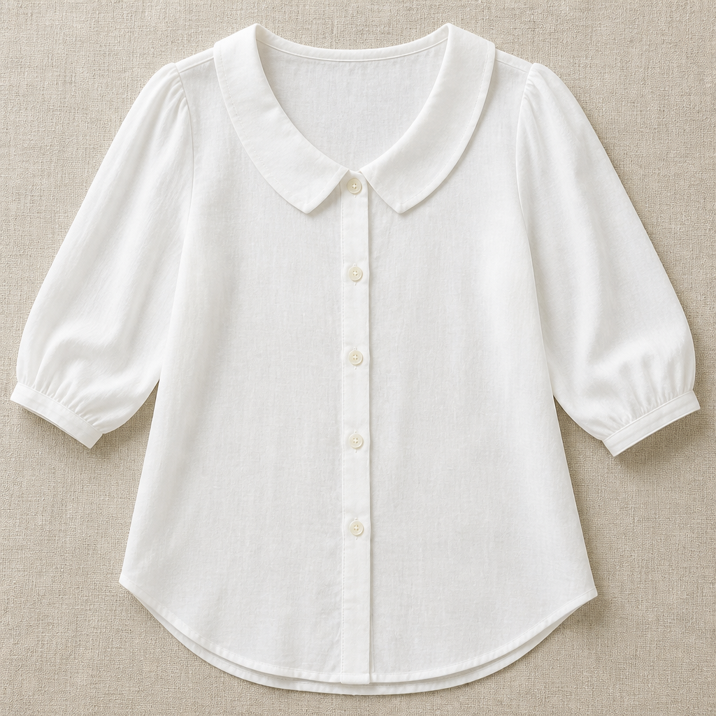 LuminaLuxe™ – Gentle Peter Pan Collar Short-Sleeve Blouse
