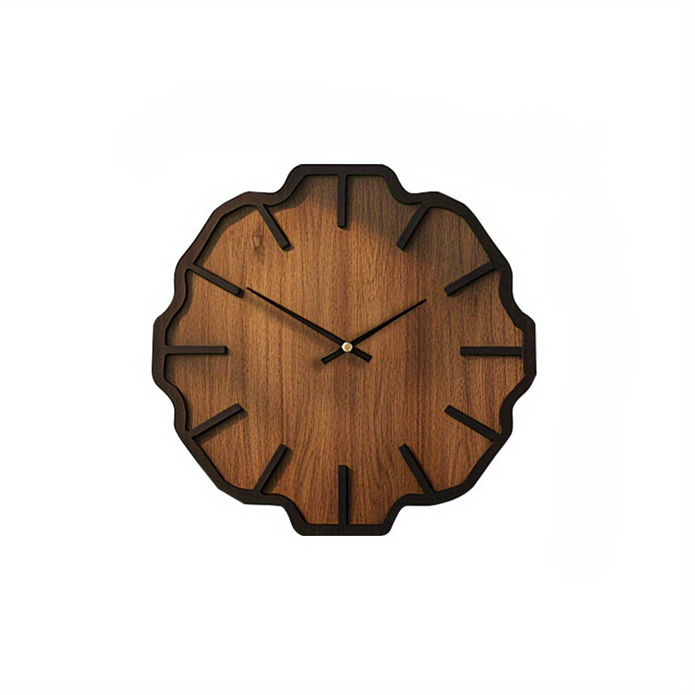 Artisanal Wooden Wall Clock with Distinctive Design, Battery-Powered
