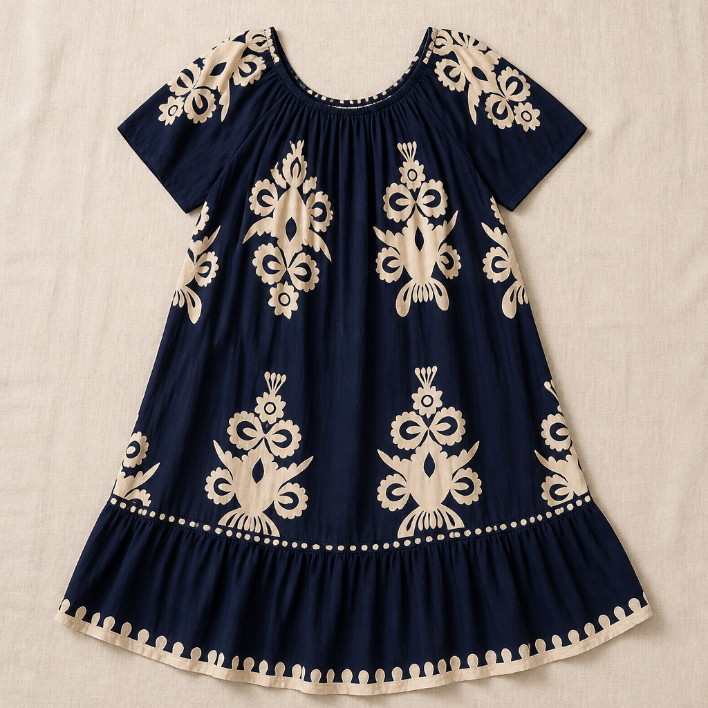 FlexiFit™ – Breezy Boho Patterned Midi Dress with Layered Hem