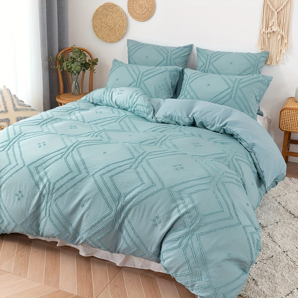 CozyNest – Textured Grid Duvet Cover Set for Modern Living