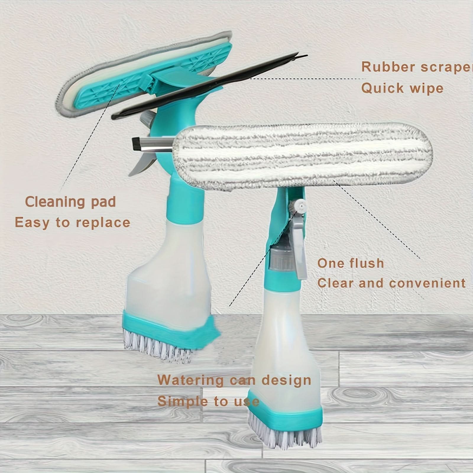 4-in-1 Glass Cleaner Brush with Spray, Scraper, and Scrubbing Tool