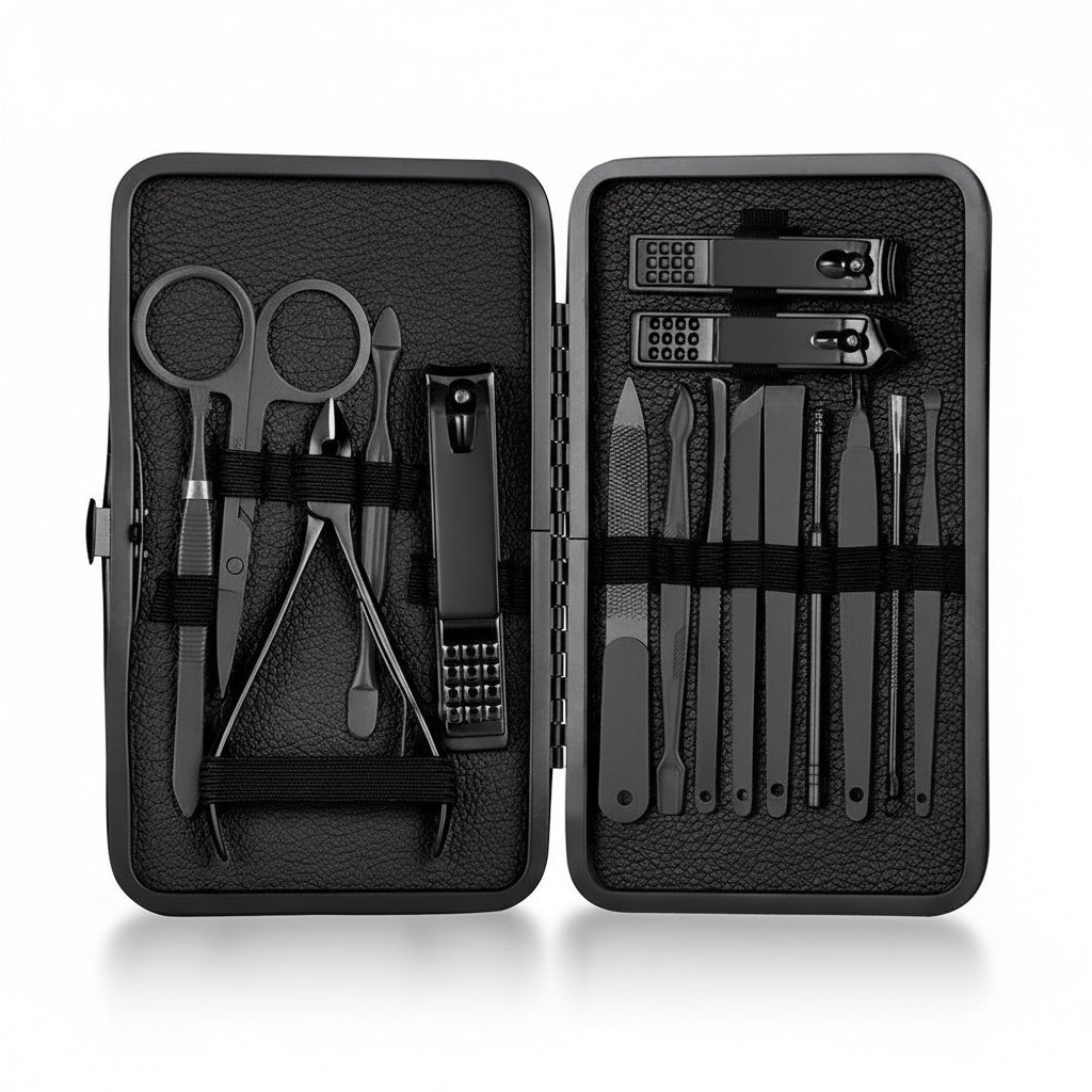 Essential 15-Piece Nail and Facial Care Kit with Travel Case