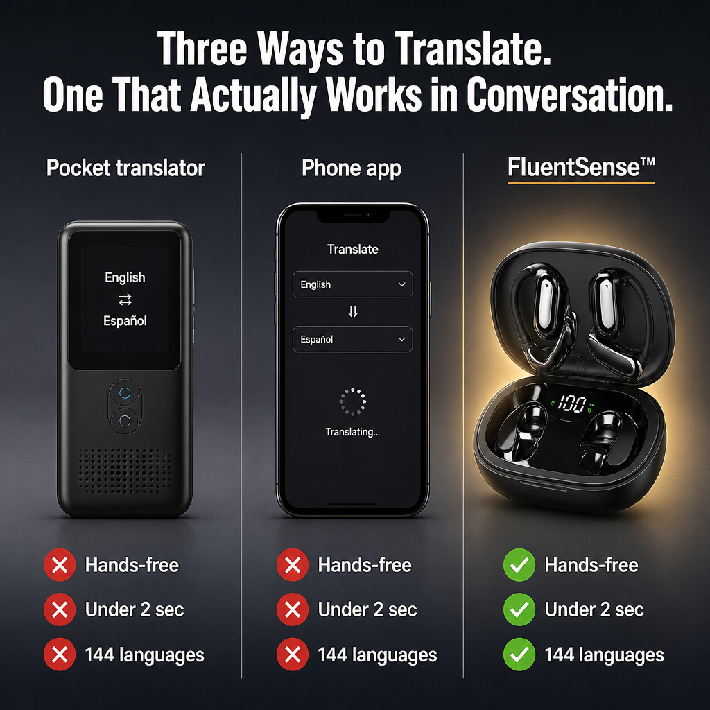 FluentSense™ — Converse in 144 Languages Instantly Without Pausing to Use Your Phone