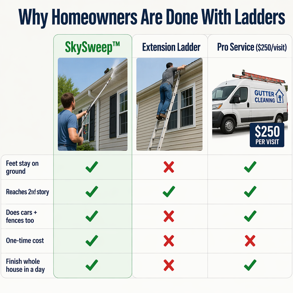 SkySweep™ — Blast Away Gutters, Siding & Second-Story Grime Without Ladder Climbing