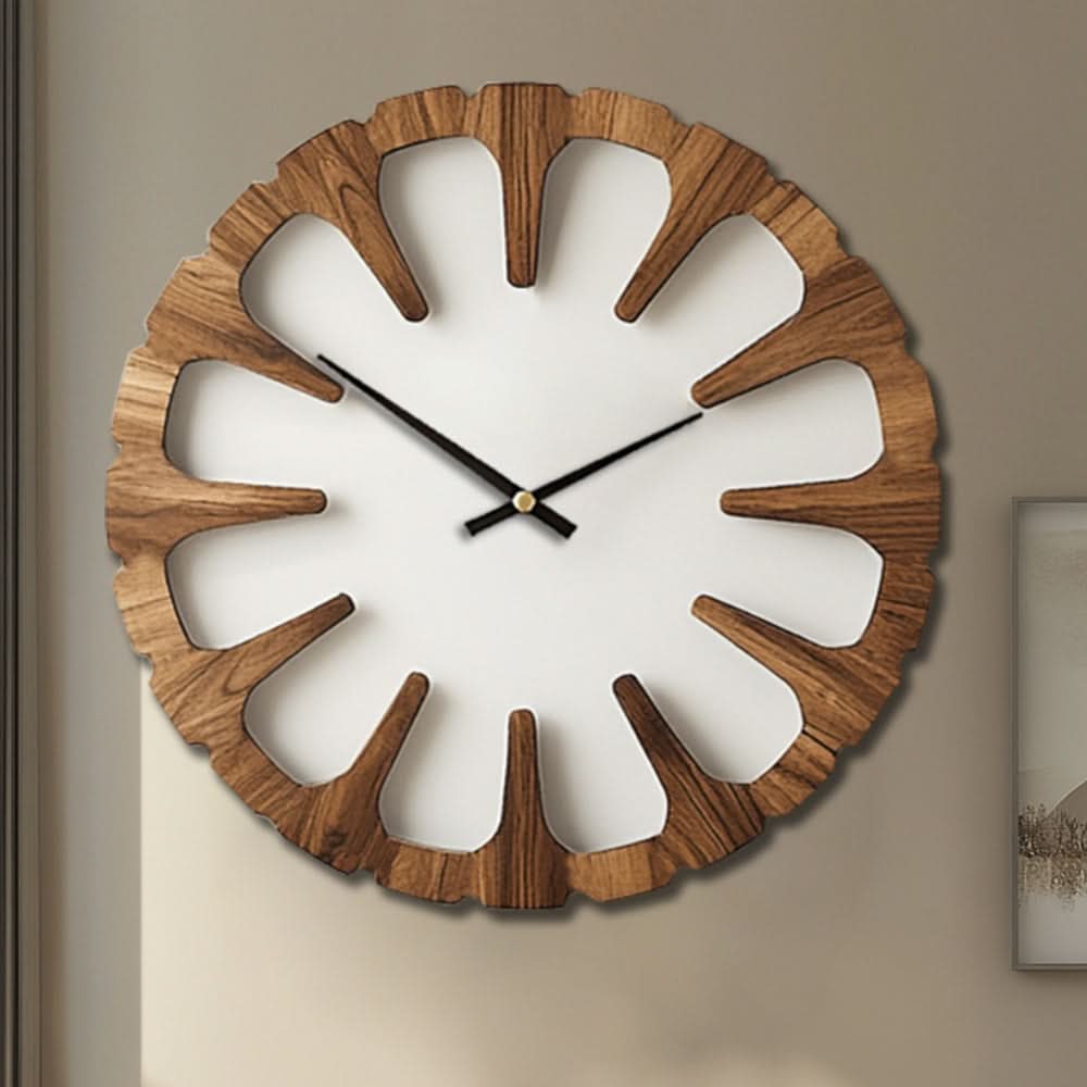 Silent Round Wall Clock in Artistic Wood Design