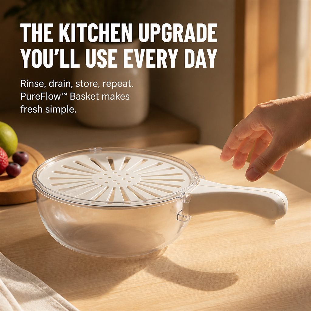 PureFlow™ Basket — Make Meal Prep a Breeze with Effortless Rinsing and Freshness Locked In