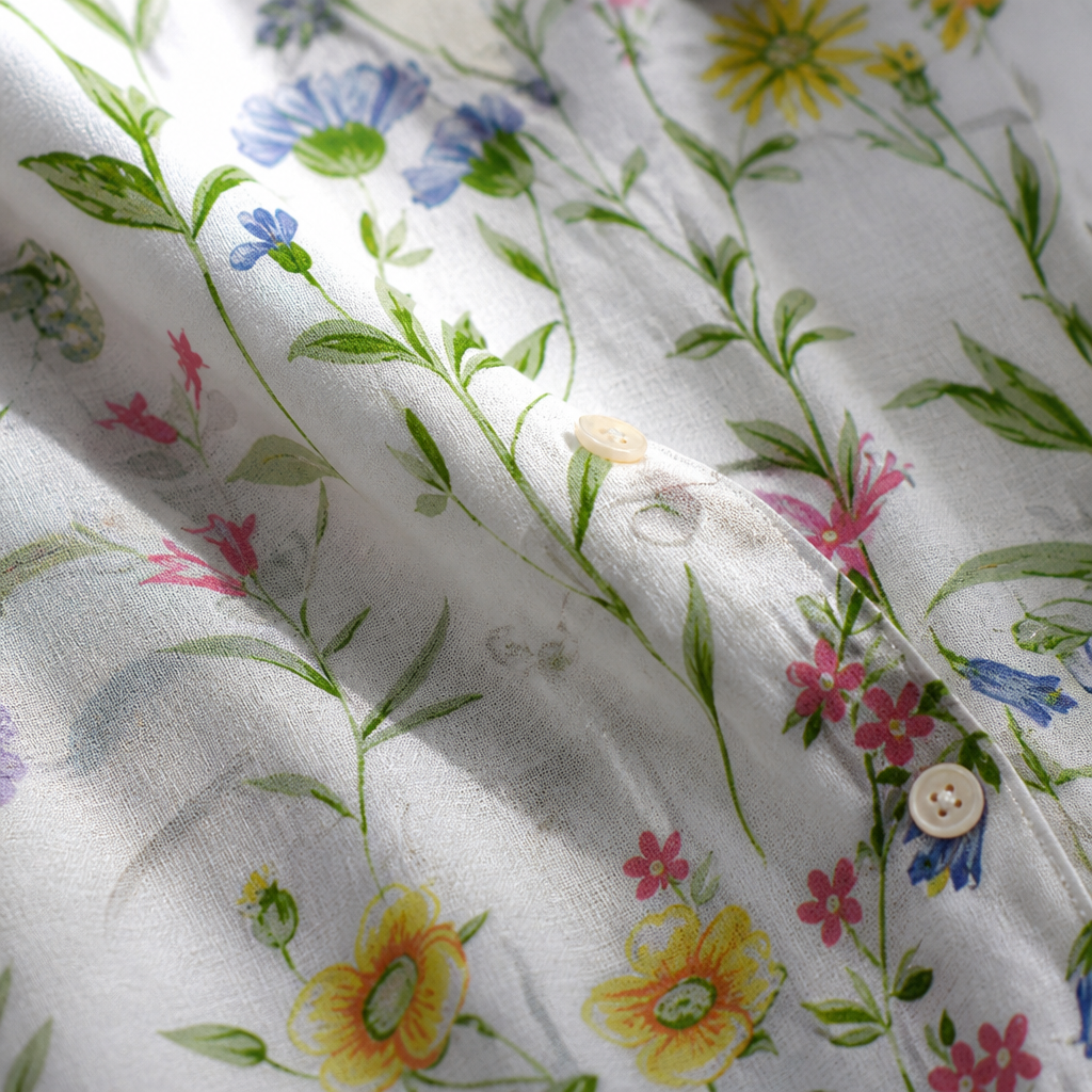 SerenLuxe™ – Breezy Cotton-Linen Floral Shirt with V-Neck
