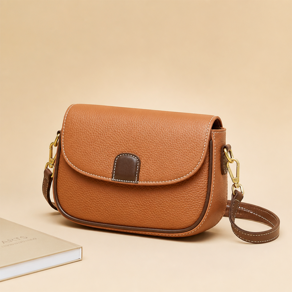ArloVita™ – Classic Saddle Crossbody Bag with Contrast Trim & Gold Hardware