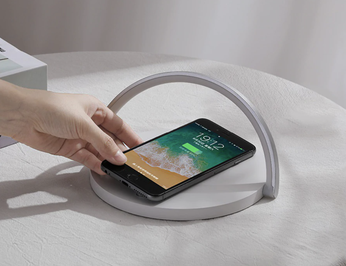 LED Nightstand Lamp Featuring Wireless Charging Pad