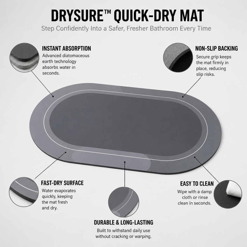 DrySure™ Quick-Dry Mat — Step Confidently Into a Safer, Fresher Bathroom Every Time