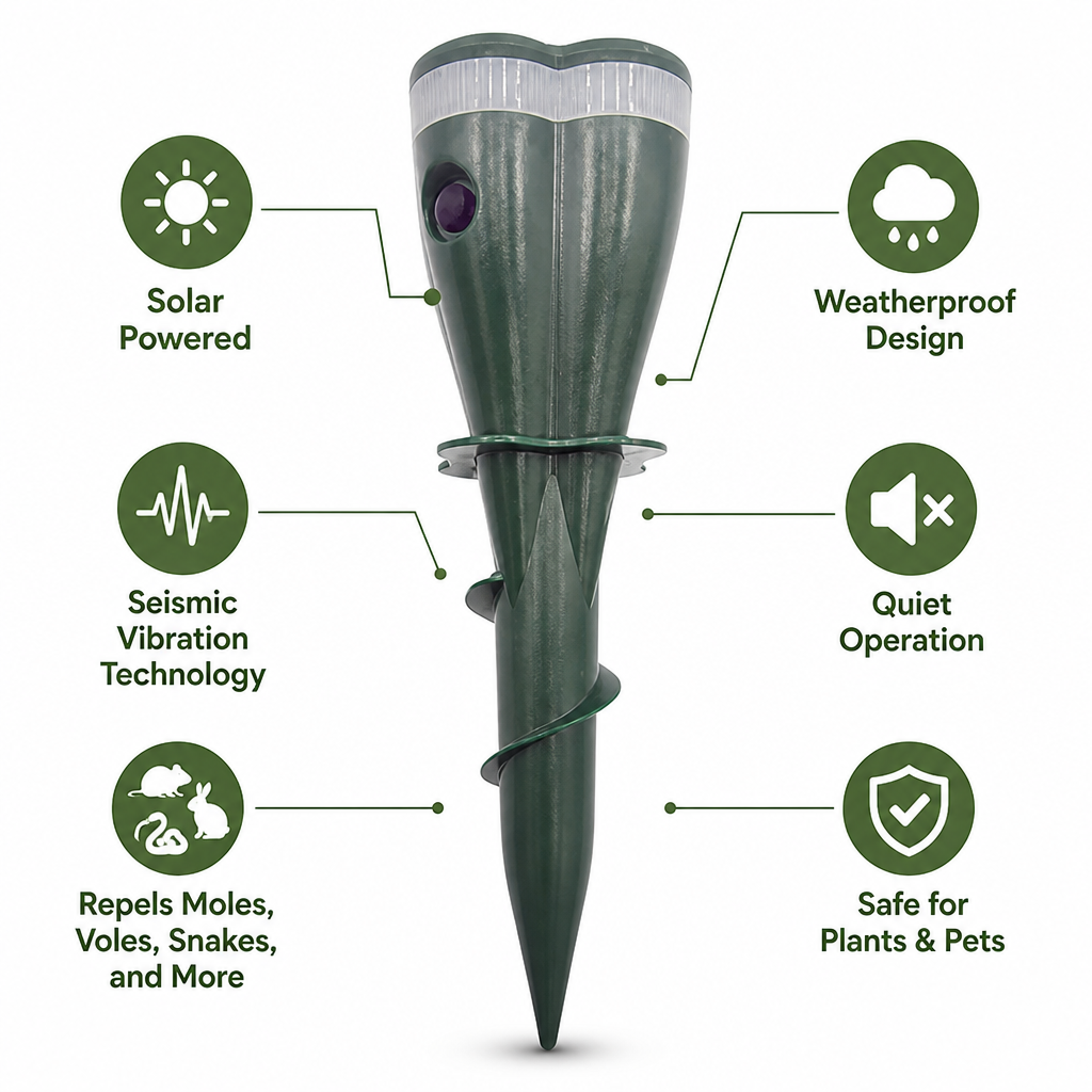 TerraGuard™ — Quiet Solar Power That Banishes Moles and Revives Your Garden’s Glory