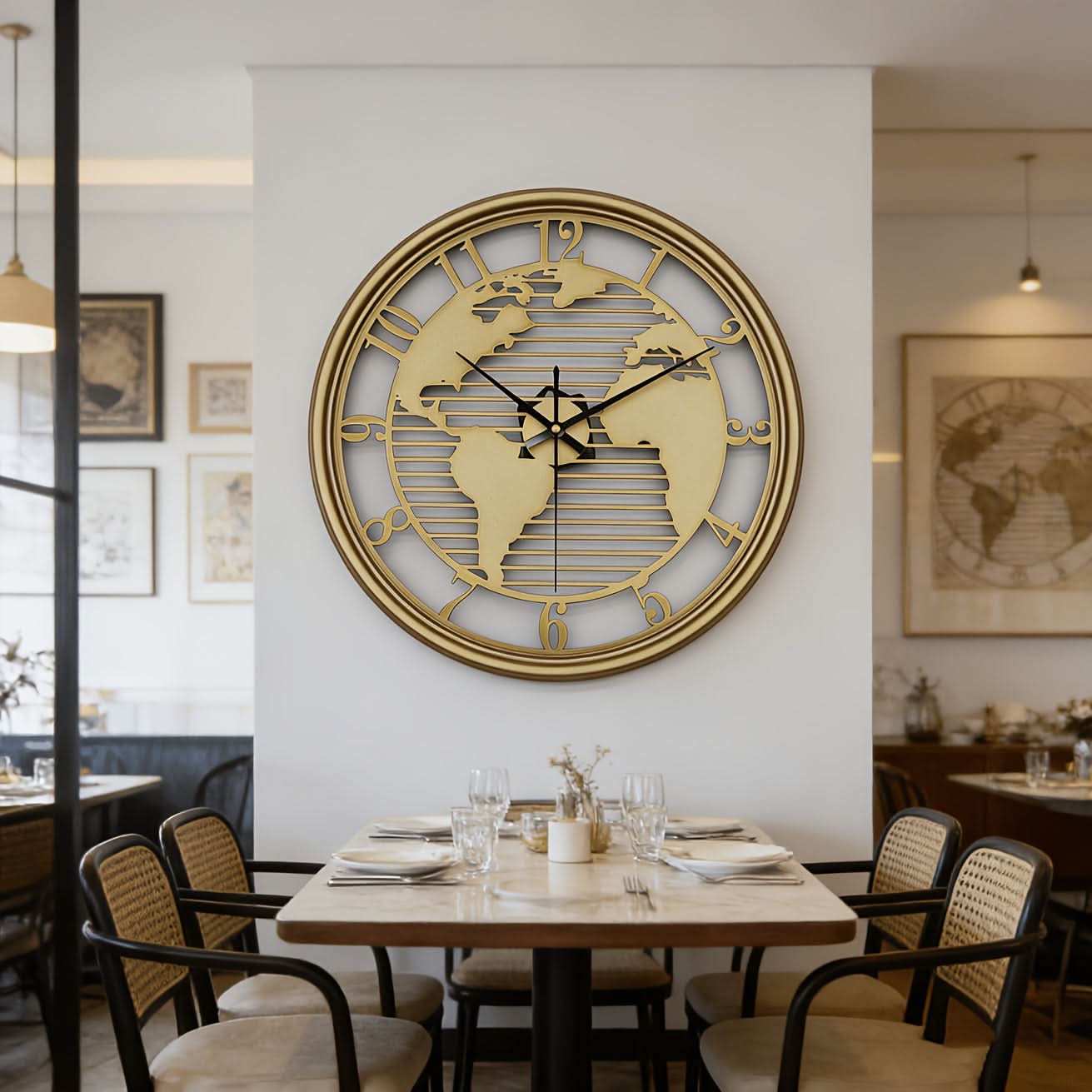 Silent Metal Wall Clock Featuring World Map Design