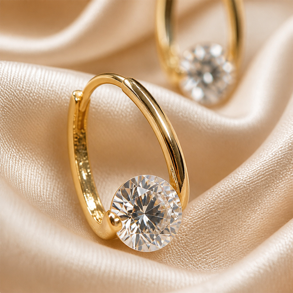 LuxeLume™ – Elegant Teardrop Hoop Earrings Featuring Zirconia Stone