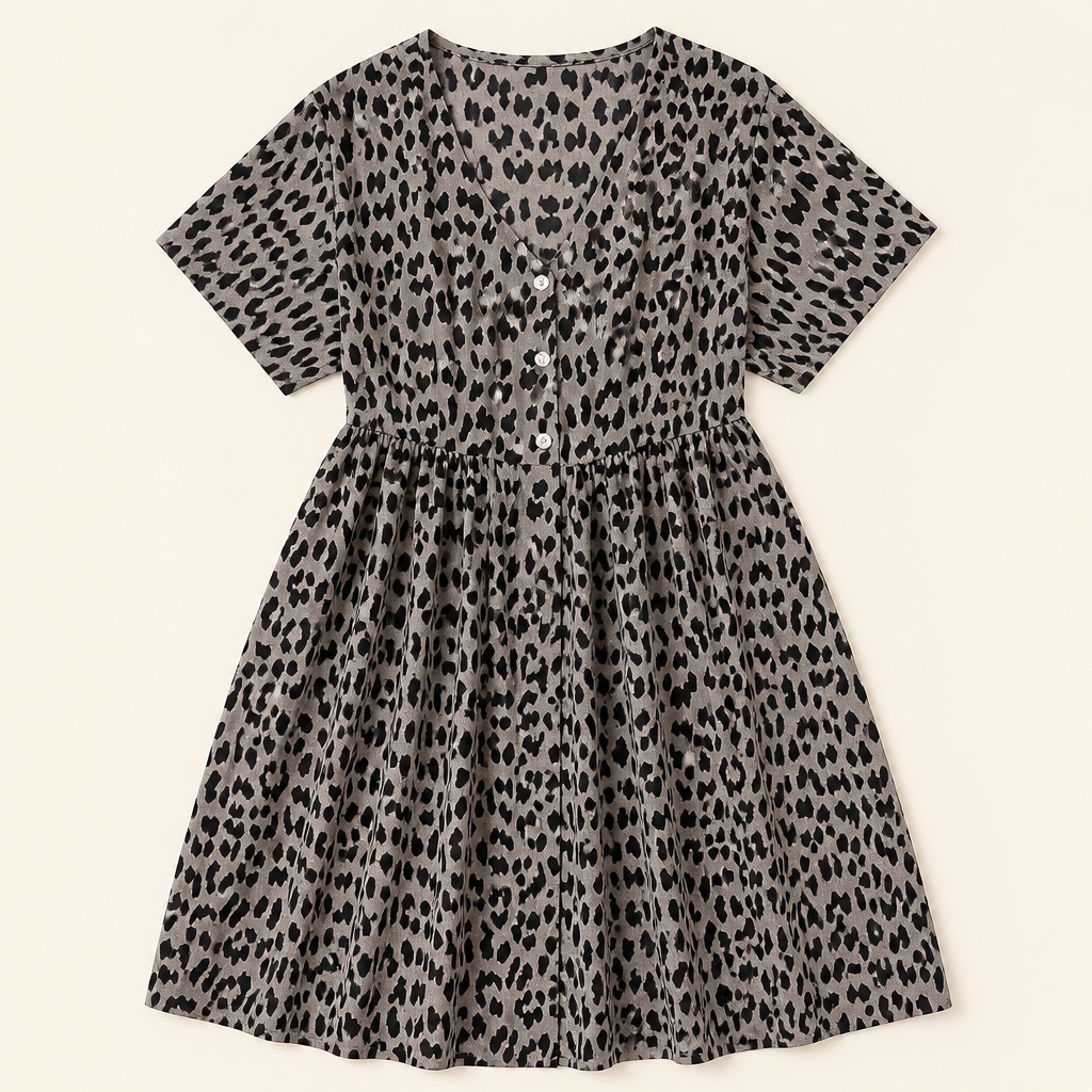 LuminaEase™ – Casual V-Neck Button-Front Day Dress