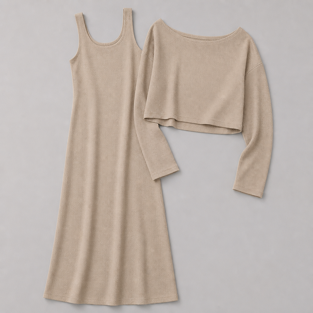 VeloraMist™ – Soft Knit Two-Piece Outfit with Layered Cropped Top