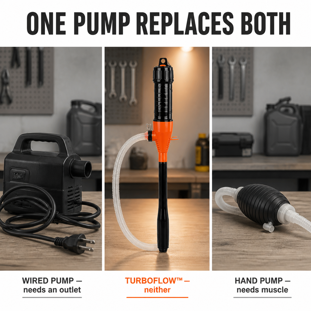 TurboFlow™ — Transfer Fuel, Water, or Oil Hands-Free at 2.2 Gallons per Minute