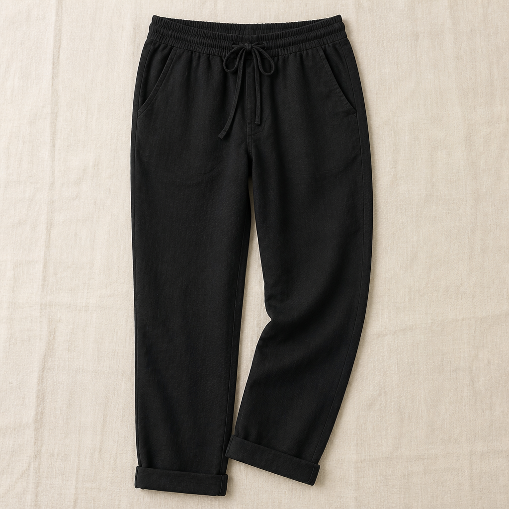 VelouraFlex™ – Airy Cotton-Linen Drawstring Pants with Tapered Cuffed Hem