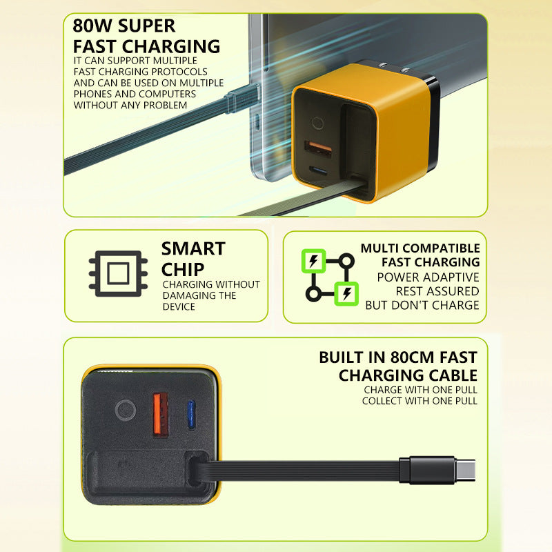 BoltStream™ 80W Retractable Charger — Unleash Lightning-Speed Power Without the Tangle