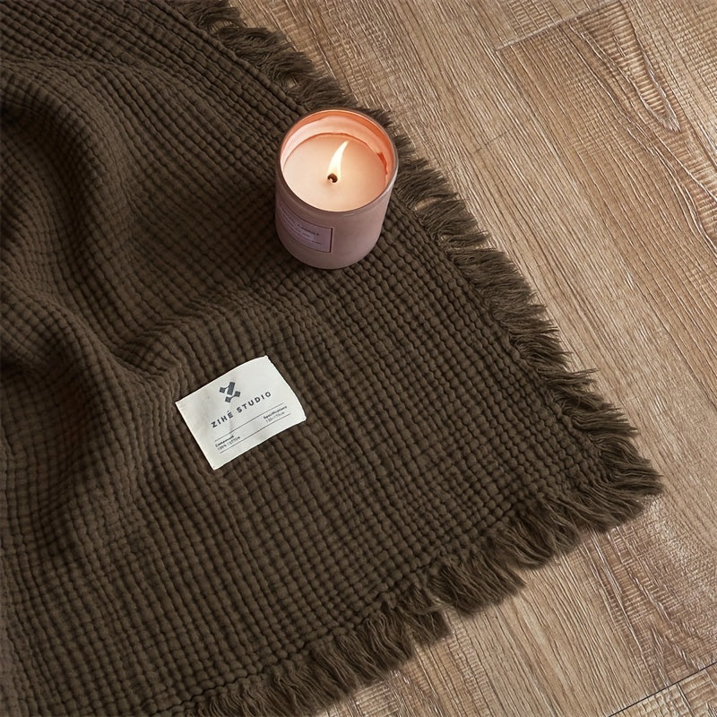 BreezyCotton – Luxurious 4-Layer Cotton Gauze Throw with Chic Fringe