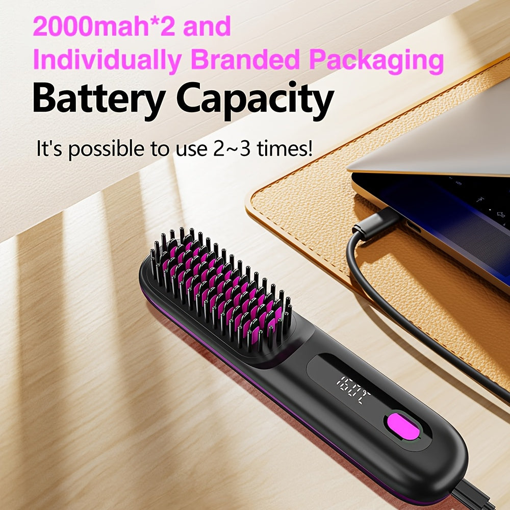 GlamWave - Portable Cordless Hair Straightening Brush with Fast Charge