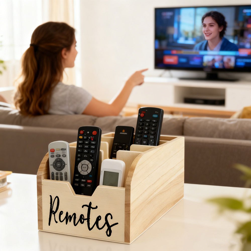 Clutter-Free Living: 4-Section Wooden Remote Control Holder
